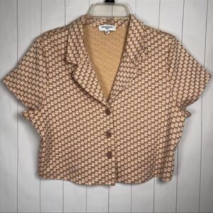 Freshman 1996 Floral Button Crop Top Collared Knit Shirt Hippie 70s Retro Look L